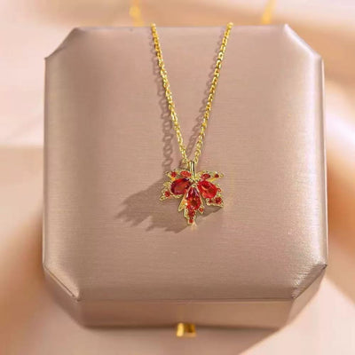 Burnt Orange Maple Leaf Necklace