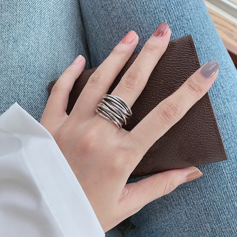 Adjustable 925 Sterling Silver Layered Ring - Timeless Elegance for Every Woman