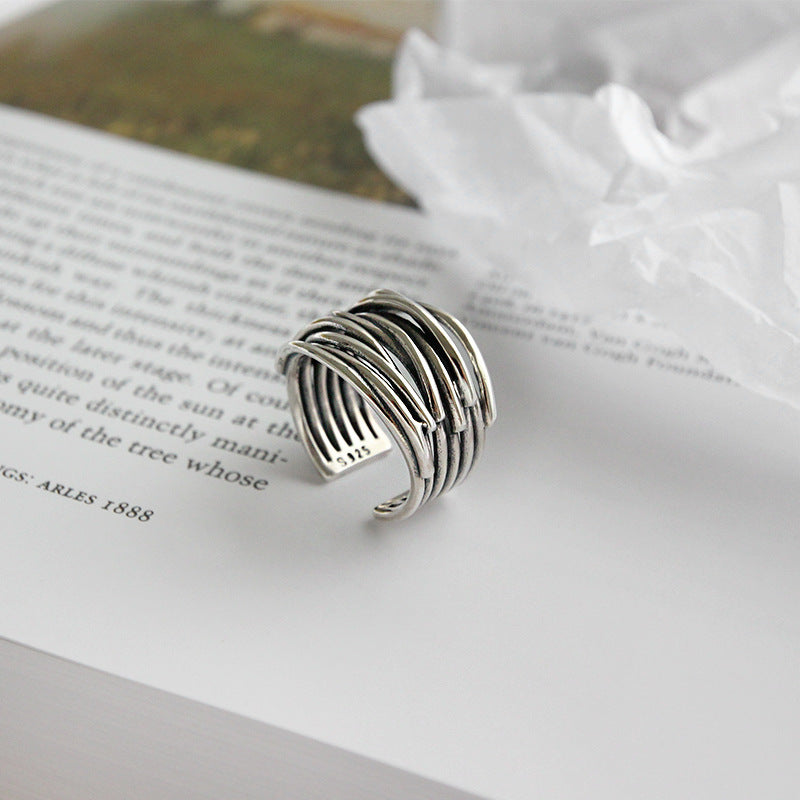 Adjustable 925 Sterling Silver Layered Ring - Timeless Elegance for Every Woman