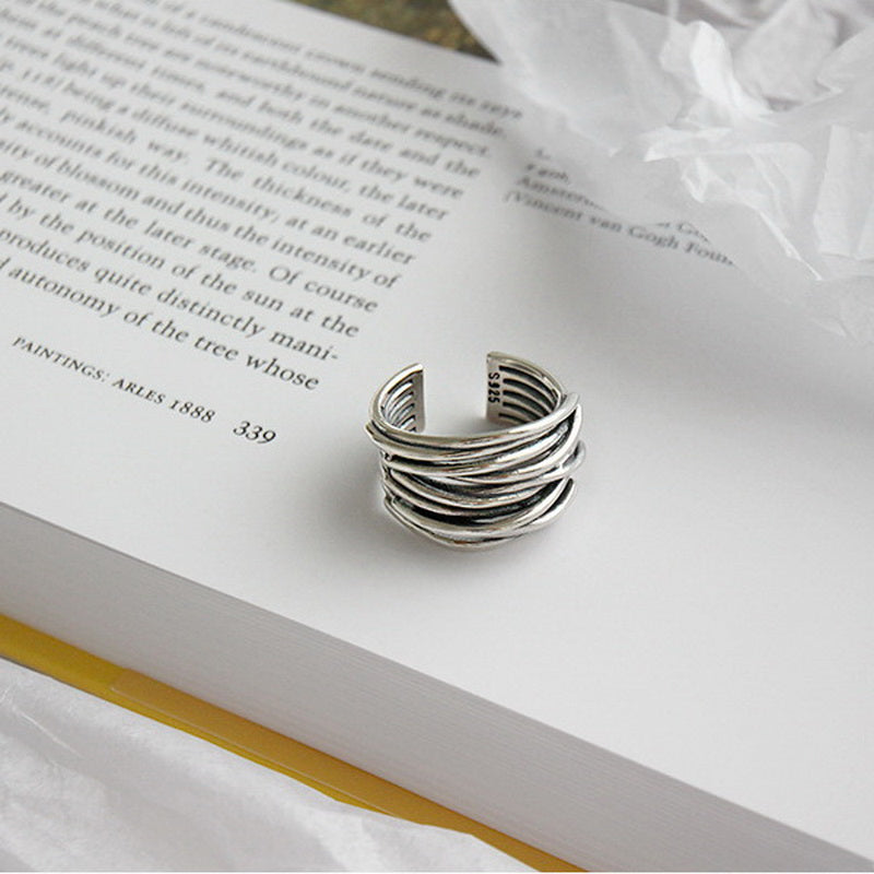 Adjustable 925 Sterling Silver Layered Ring - Timeless Elegance for Every Woman