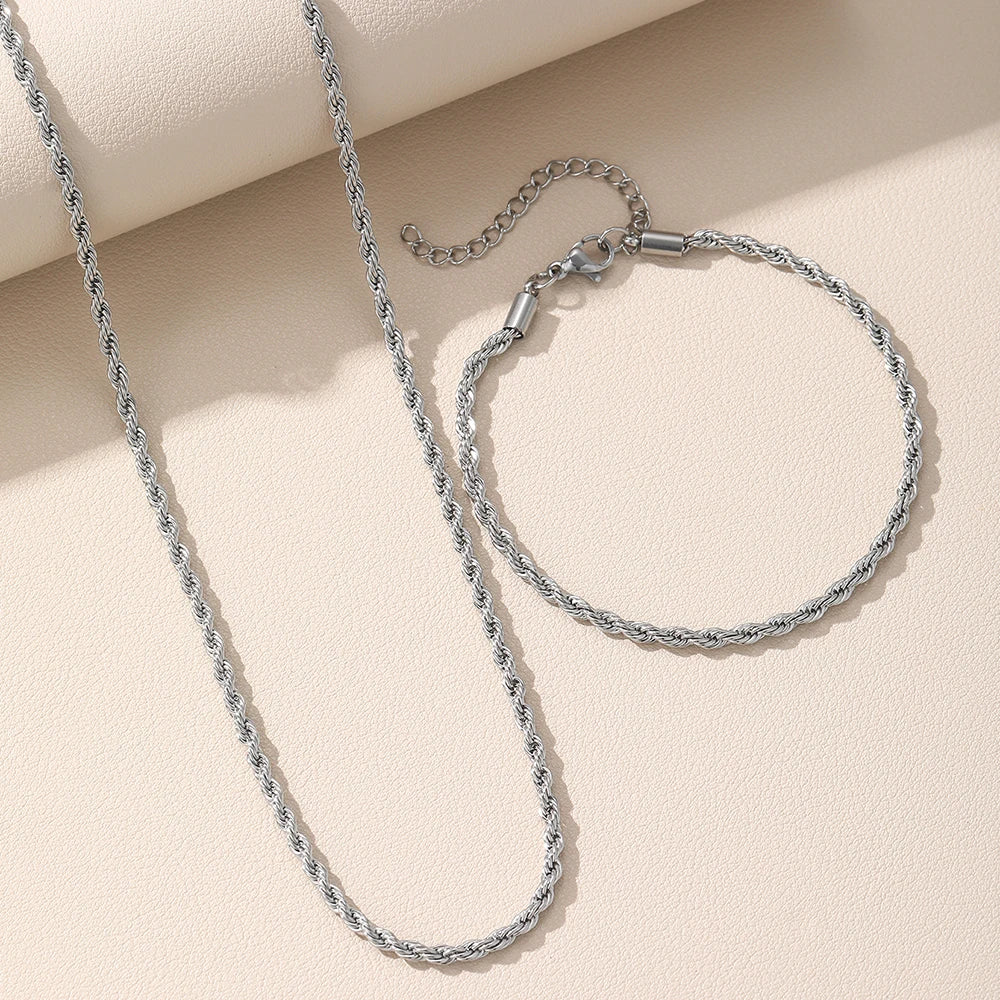 Vintage Twisted Stainless Steel Necklace and Bracelet Set
