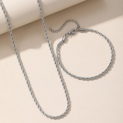 Vintage Twisted Stainless Steel Necklace and Bracelet Set
